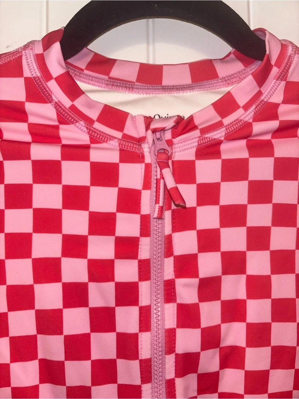 Quince long sleeve checkered zip up swimsuit girls size 12